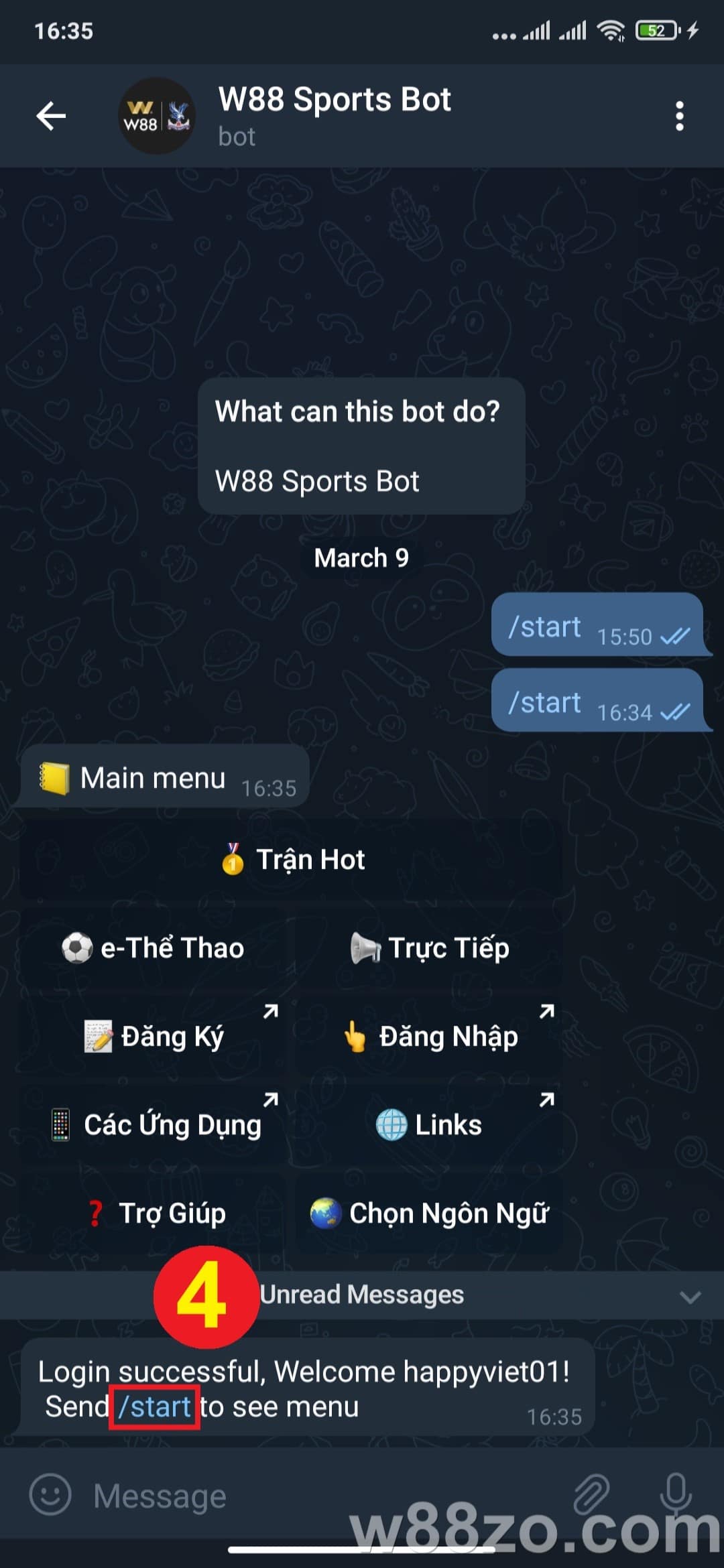 Hướng dẫn sử dụng Telegram W88 đặt cược thể thao nhanh chóng (18)