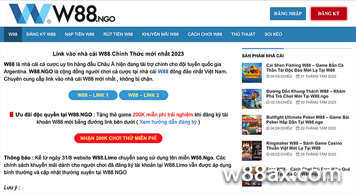 W88 ngo - Link vào W88 trên điện thoại không bị chặn 2023