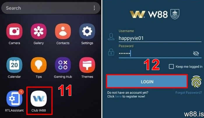 Truy cập app Club W88 từ giao diện điện thoại